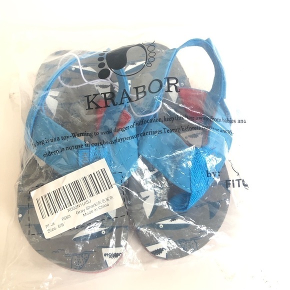 KRABOR Baby Boys Shark Flip Flops Sandals with Back Strap Size 5/6 - Picture 11 of 11